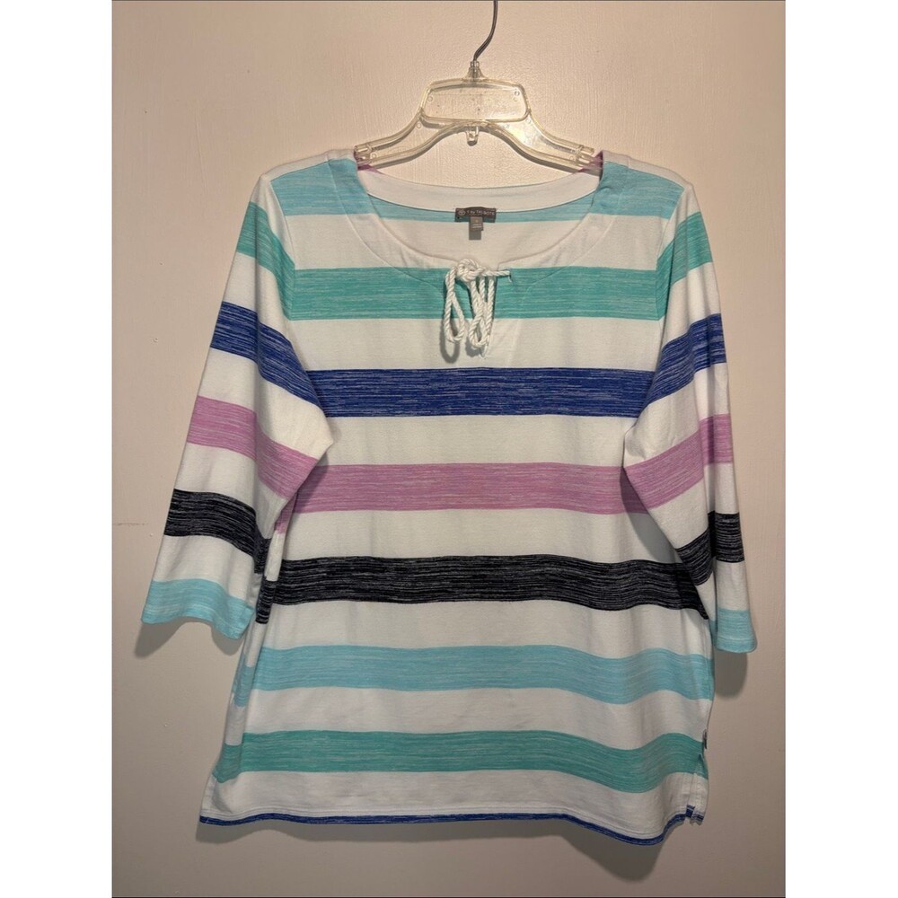 T by Talbots Coastal Half Sleeves Striped Rope Necktie Detail Blouse Top SZ X